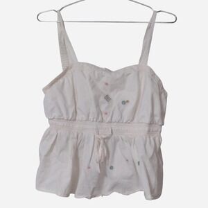 junior size large white with flowers embroidered peplum top
